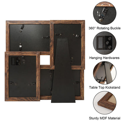 YESKAY 4x6 Collage Picture Frames, Multi Family Photo Frame with Real Glass, Displays Four 4x6 Photo, Wall Decor Wall Hanging or Tabletop, Rustic Brown