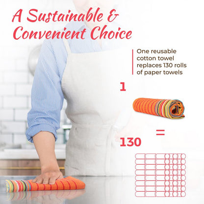 THREAD SPREAD Kitchen Dish Towels, 100% Cotton Salsa Towels, Set of 8 (16x28 Inches), Multi Purpose Cooking Drying Restaurant Bar Cleaning Cloth Napkin, Highly Absorbent, Lint Free (Red & Orange)