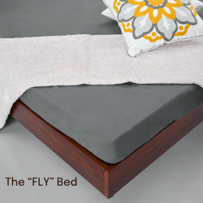 NTC Fly Wooden Bed Frame Without Headboard, Crafted from Walnut, Rubber Wood with Silent Slats and Wood Central Supports, 1000 Lb Capacity, Effortless Assembly, King - Dark Walnut