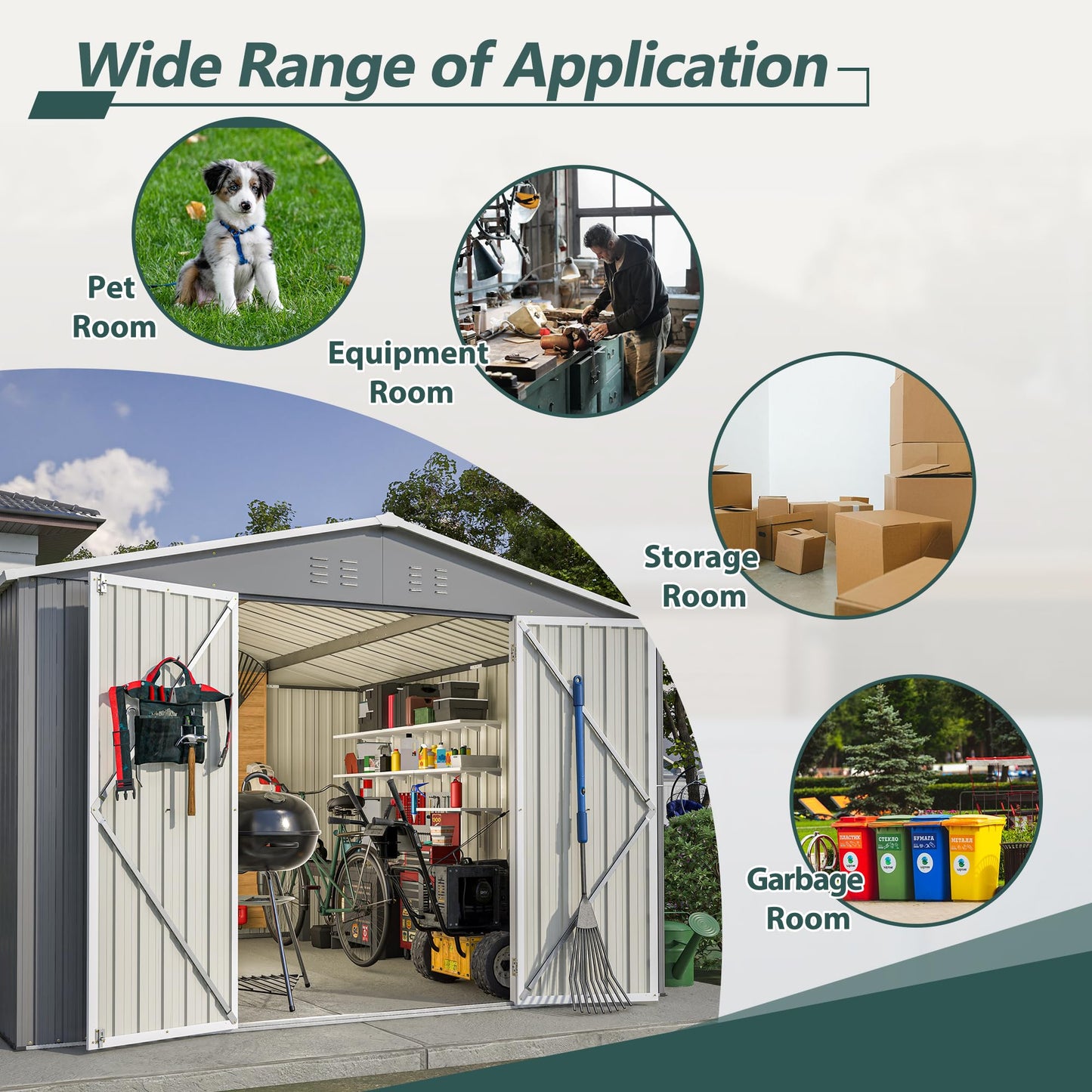 YOPTO 10X10 FT Outdoor Storage Shed,Metal Shed W/Lockable Doors,Air Vents & Sloped Roof,Garden Tool House W/Updated Frame Structure,for Backyard Patio Lawn,Gray
