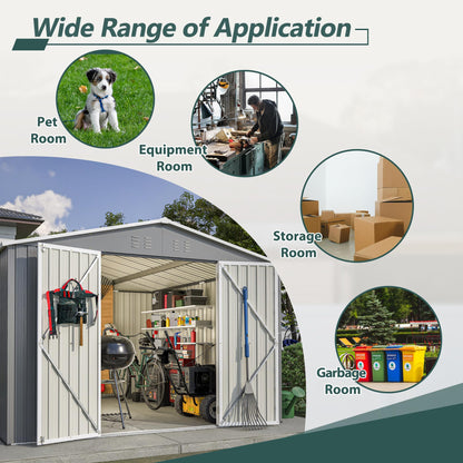 YOPTO 10X10 FT Outdoor Storage Shed,Metal Shed W/Lockable Doors,Air Vents & Sloped Roof,Garden Tool House W/Updated Frame Structure,for Backyard Patio Lawn,Gray