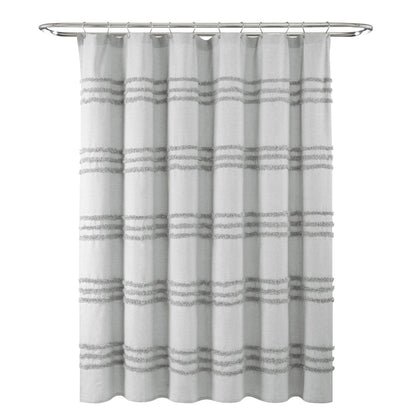 Lush Decor Boho Kendra Tufted Yarn Dyed Cotton Blend Shower Curtain Single 72" W x 72" L White - White Shower Curtains for Bathroom - Bathroom Curtain