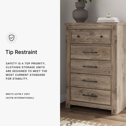 Signature Design by Ashley Stanziford Casual 5-Drawer Chest with Wood Finish, Dark Brown