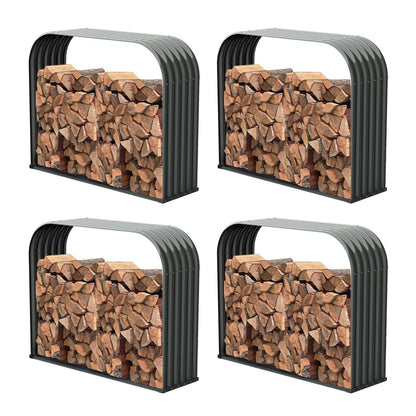 A ANLEOLIFE 4-Set Galvanized Steel Firewood Storage Rack with Weatherproof Corrugated Roof, Heavy Duty Outdoor Log Holder for Patio Porch Fire Pit, Trio Gray