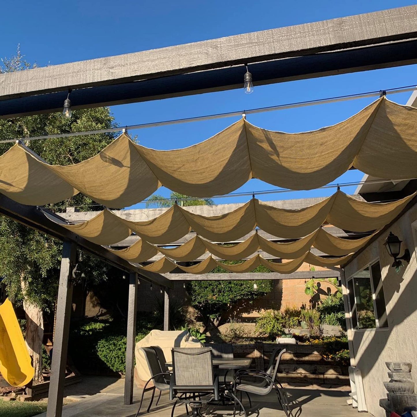 Retractable Patio Shade Canopy Replacement Cover, Polyester Sail with Slide-On Wire Cable & Mounting Kits for Pergola, Deck, Garden, Yard Awning