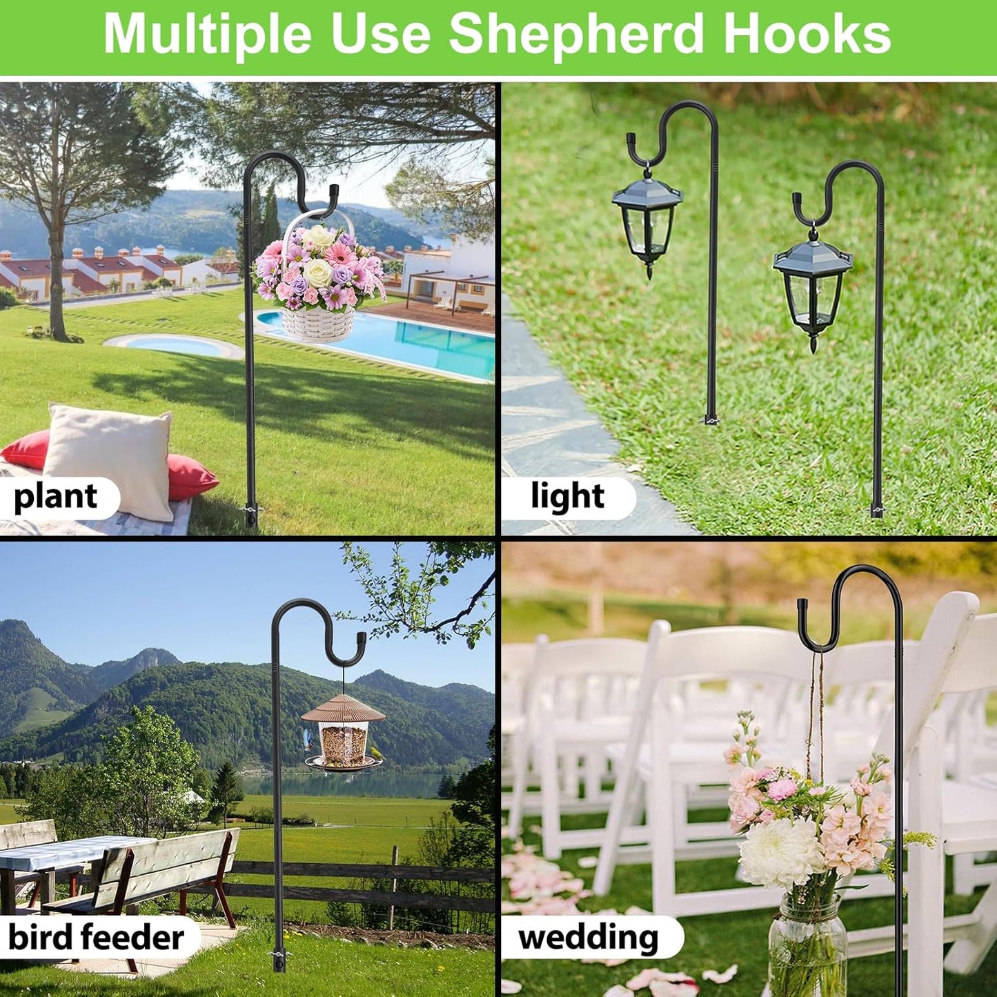 Feblomst 94" Hummingbird Bird Feeder Pole, Shepherds Hooks for Outdoor Heavy Duty, Feeders Stand for Hanging Plants