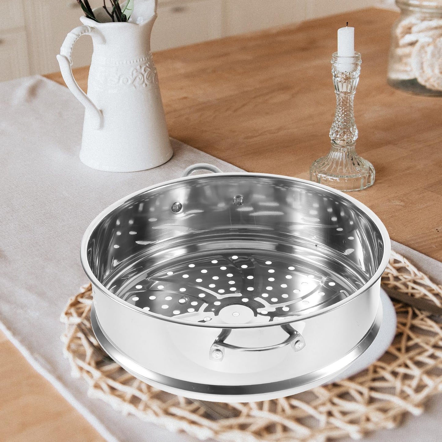 Hemoton 12 Inch Stainless Steel Steamer Basket Multi-Functional Kitchen Steamer Insert for Vegetables Seafood Eggs with Even Heat Distribution and Dishwasher Safe