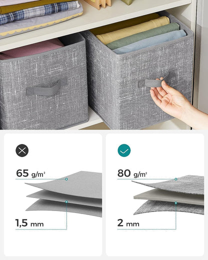 SONGMICS Storage Cubes - 11-Inch Foldable Fabric Bins with Double Handles | Set of 6 in Cattail Gray