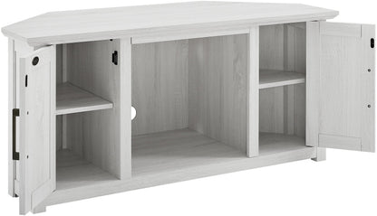 Crosley Furniture Camden Corner Fireplace TV Stand for 50+ inch TVs, Entertainment Center with Storage Shelves, Whitewash