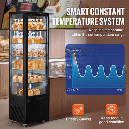 VEVOR Refrigerated Display Case, 9.8 Cu.Ft./278L Large Pastry Display Case, 5-Tier Commercial Display Refrigerator with LED Lighting, TURBO Cooling, Frost-Free Air-Cooling, for Bakery