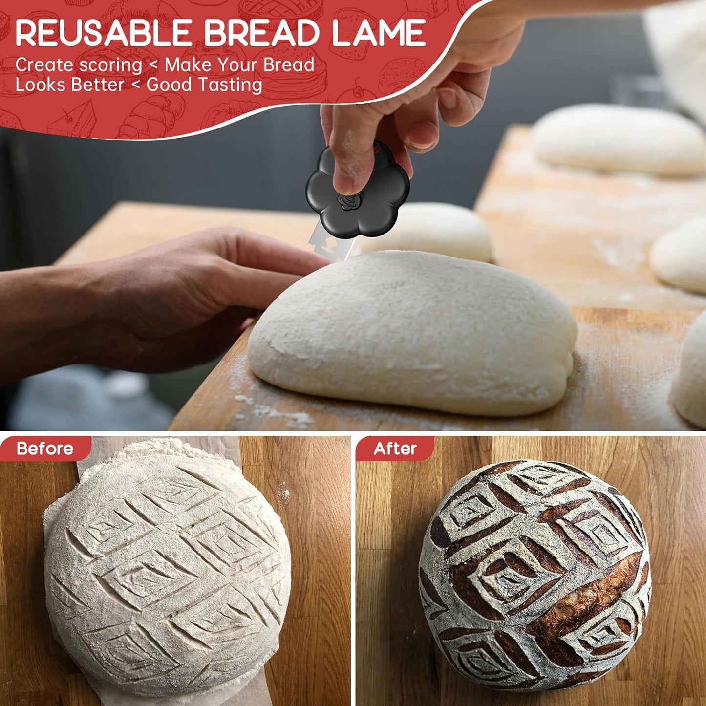 Bread Lame Dough Scring Tool, Sourdough Bread Baking Supplies for Scoring, Great Gift for Bread Makers (Black)