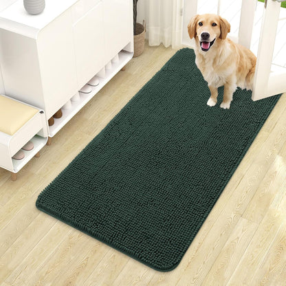 OLANLY Dog Door Mat - Absorbent Non-Slip Washable Doormat for Muddy Paws | 44x24, Blackish Green