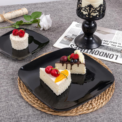 PULOTE 100 PCS Black Square Plastic Plates Disposable - Include 50 Each (10" Dinner & 7.25" Dessert) Plates - Ideal for Party & Graduation