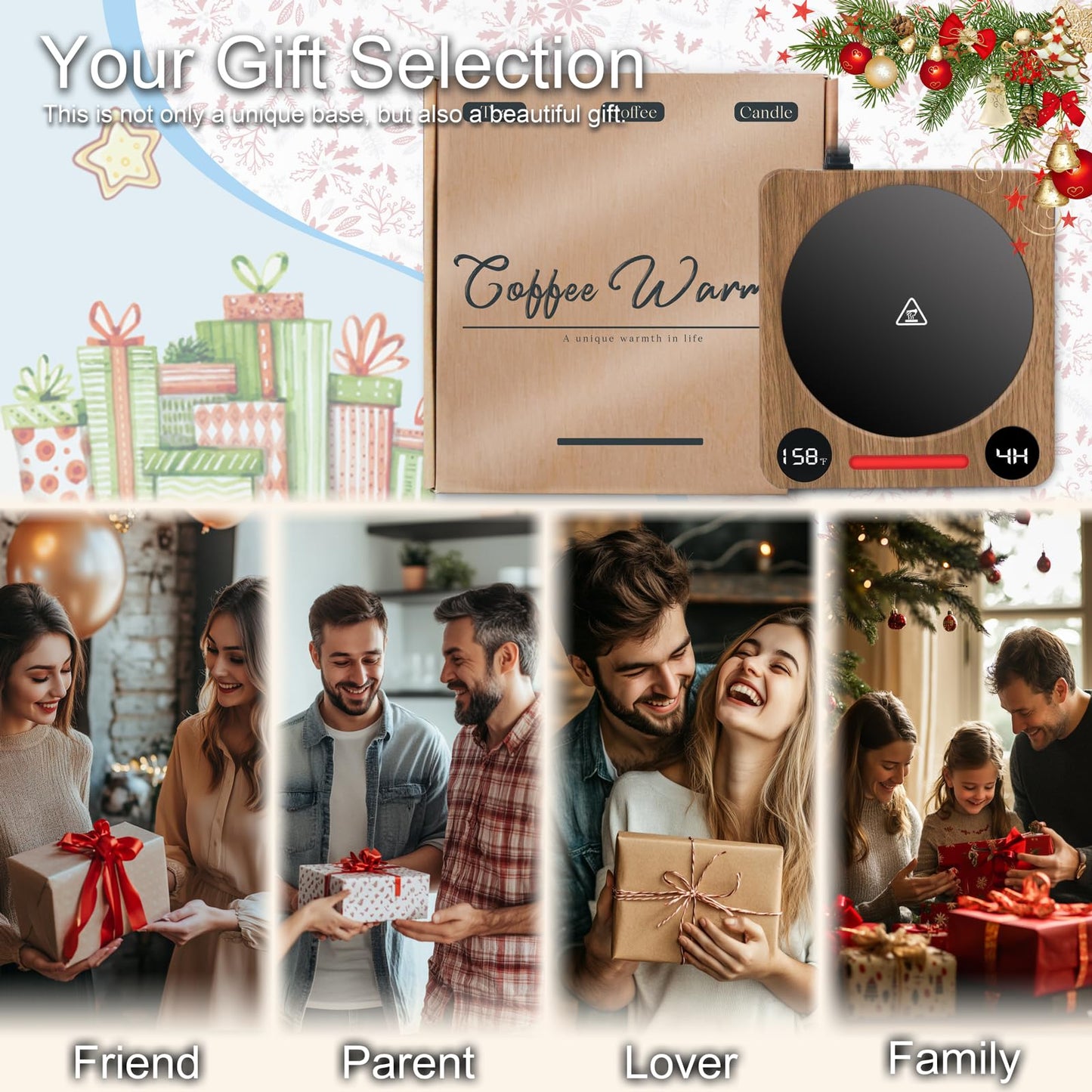 Coffee Cup Warmer, Fast Heating Coffee Mug Warmer for Desk, 2 Display Screens, Large Candle Warmer Plate with 2-10Hr Auto Shut Off, Heart-Warming Gift for Coffee Lover, Friend, Family