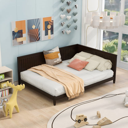 Bellemave Full Size Daybed, Wood Full Low Bed Frame with Headboard and Sideboard, Wooden Floor Sofa Bed with Slats Support for Kids Room, Bedroom, Living Room, Espresso