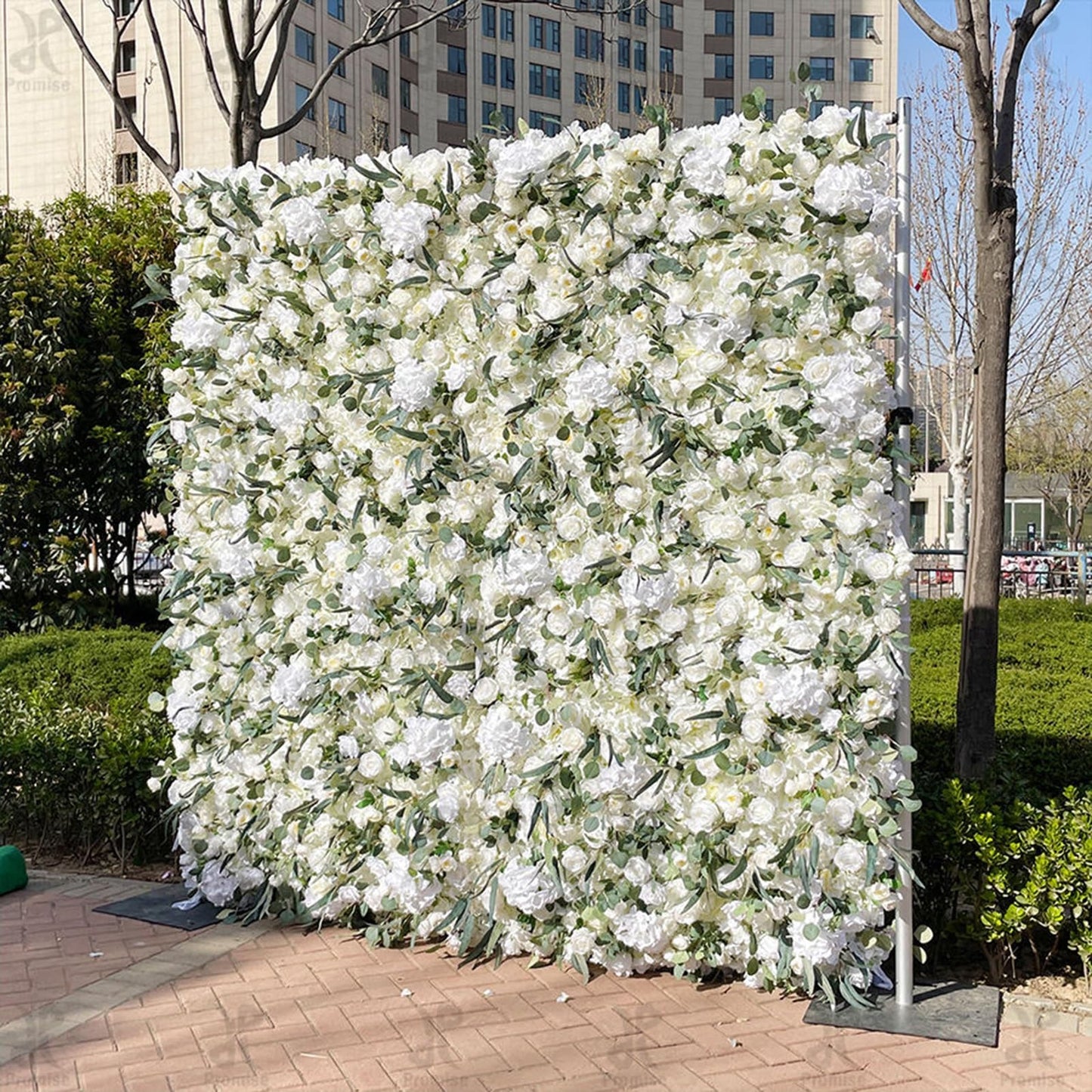 JIIPOREGJ Handmade Romantic Eucalyptus and White Flowers Wall Large Artificial Flower Wall Backdrop Panels,Rose Wedding Backdrop 3D Floral Wall Fabric Flower Wall for Pa,One Color,2m*2m/6.56 * 6.56FT