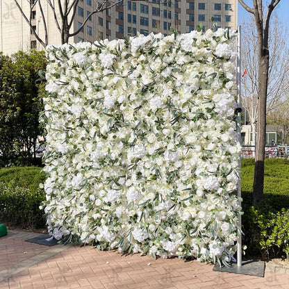 JIIPOREGJ Handmade Romantic Eucalyptus and White Flowers Wall Large Artificial Flower Wall Backdrop Panels,Rose Wedding Backdrop 3D Floral Wall Fabric Flower Wall for Pa,One Color,2m*2m/6.56 * 6.56FT