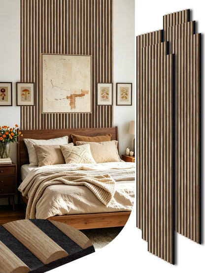 Mollywell Wood Slat Wall Panels, Walnut Acoustic Wall Panel 94.5x12.5 Inch, 8ft Arc Slat Wall Paneling, Flexible 3D Sound Proof Accent Wall Boards NRC 0.95 for TV Backdrop Bedroom, Pack of 6