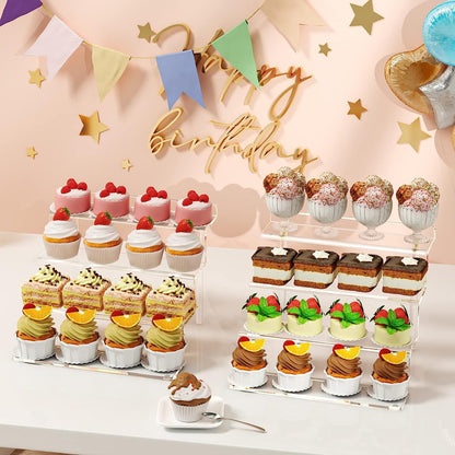 Gonice 2 Pack 4 Tier Acrylic Display Riser, Clear Display Stand for Amiibo Funko POP Figures and Perfume, Display Riser for Graduation Party, Birthday Party