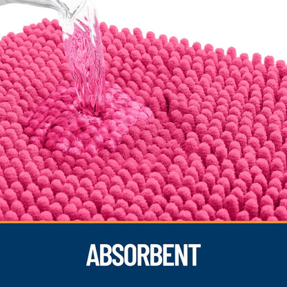 OLANLY Dog Door Mat - Absorbent Non-Slip Chenille Mat for Muddy Paws | 50x30, Quick Dry, Hot Pink