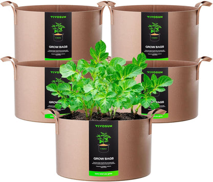 VIVOSUN 15 Gallon Heavy-Duty Grow Bags - Thickened Nonwoven Fabric Pots with Strap Handles | Tan - 5-Pack