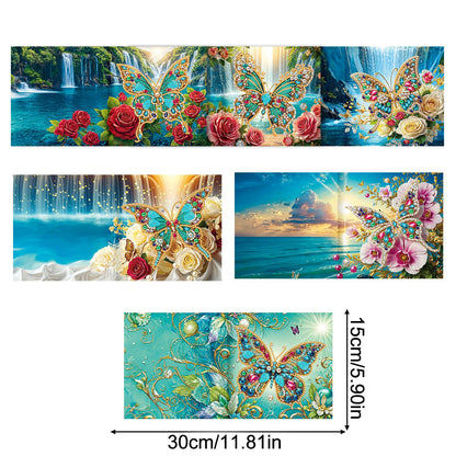 pigpigboss 6 Packs Butterfly Diamond Painting Greeting Cards, Flower Butterfly Diamond Art Birthday Card Kit, Sunrise Landscape Diamond Dots Greeting Cards Arts Crafts for Adult Holiday Blessing