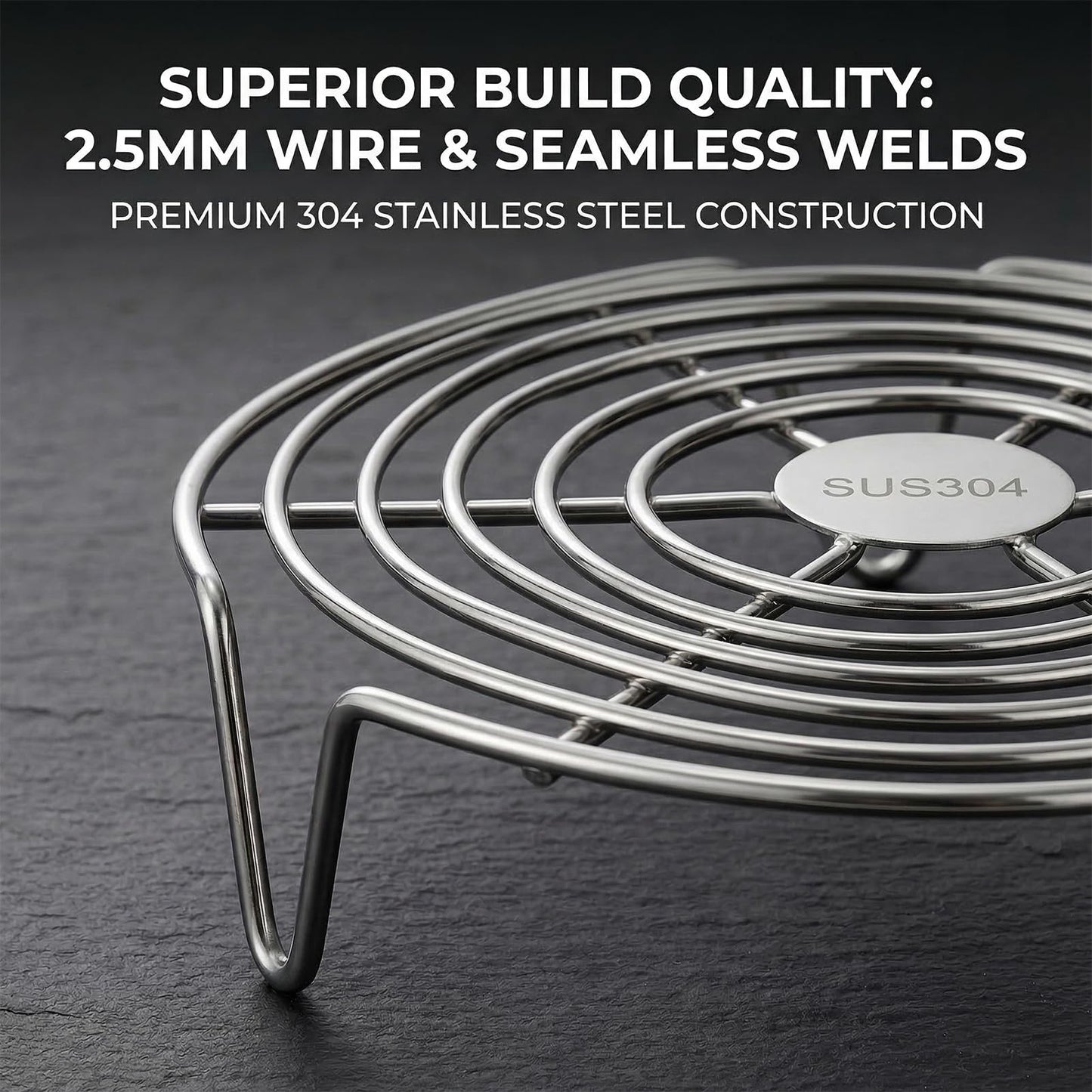 Round Steamer Rack 2 Pcs, 2.5mm Thick 304 Stainless Steel Cooking Trivet, 1.57 Inch High Legs Wire Stand for Air Fryer and Stockpot, Cooling Baking Roasting Insert (6.3 & 7.1 Inch)