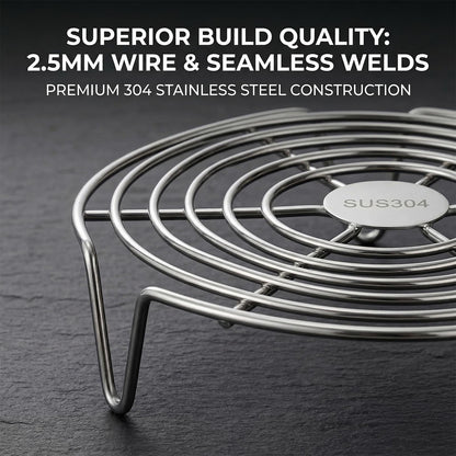 Round Steamer Rack 2 Pcs, 2.5mm Thick 304 Stainless Steel Cooking Trivet, 1.57 Inch High Legs Wire Stand for Air Fryer and Stockpot, Cooling Baking Roasting Insert (6.3 & 7.1 Inch)