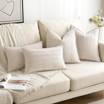 MIULEE Pack of 2 Cream Beige Decorative Pillow Covers 20x20 Inch Soft Chenille Luxurious Couch Throw Pillows Farmhouse Cushion Covers with Elegant Design for Sofa Bedroom Living Room Summer Decor