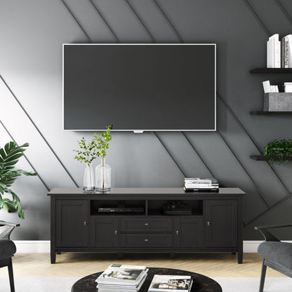 SIMPLIHOME Warm Shaker TV Stand - 72 inch Wide Solid Wood Media Console in Hickory Brown, Transitional Entertainment Center for Living Room for TVs up to 80 Inches with Cabinets and Cable Management