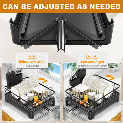 OERPHO Dish Drying Rack for Kitchen Counter, Dish Rack, Dish Drainer for Kitchen with Built-in Drain, Stainless Steel Sink Organization and Storage Essentials with Cutlery Holder (17" x 13.4", Black)