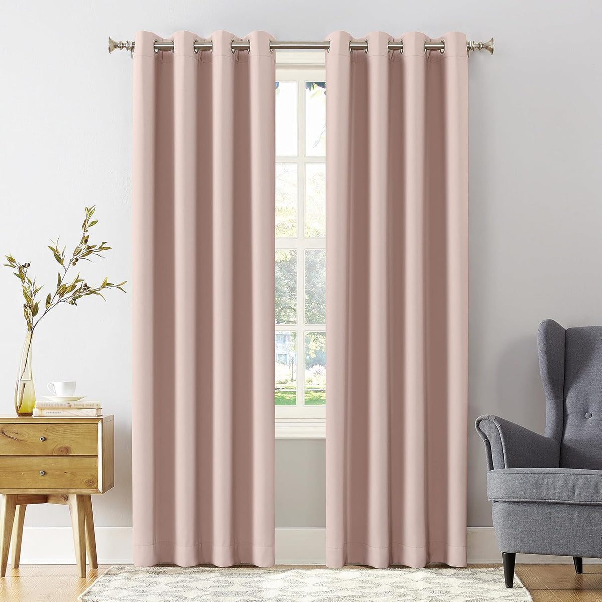 Sun Zero Soho Blackout Energy Efficient Grommet Curtain Single Panel, 54" x 63", Blush Pink