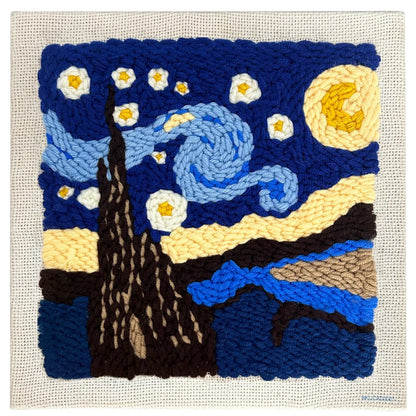 ZuoAnLF Punch Needle Kit with Hoop for Beginners, DIY Handmade Punch Needle Set with Yarn and Pattern Fabric, Relaxing Craft Activity for Adults and Teens, Home Décor & Gift Idea (Night)
