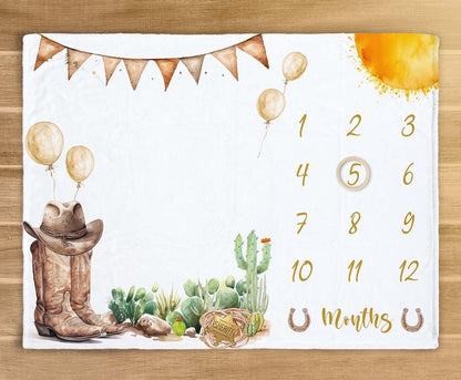 Kwtzkuo Western Milestone Blanket, Cowboy Baby Monthly Blanket with Marker, Newborn Baby Shower Photo Props My First Rodeo Gifts