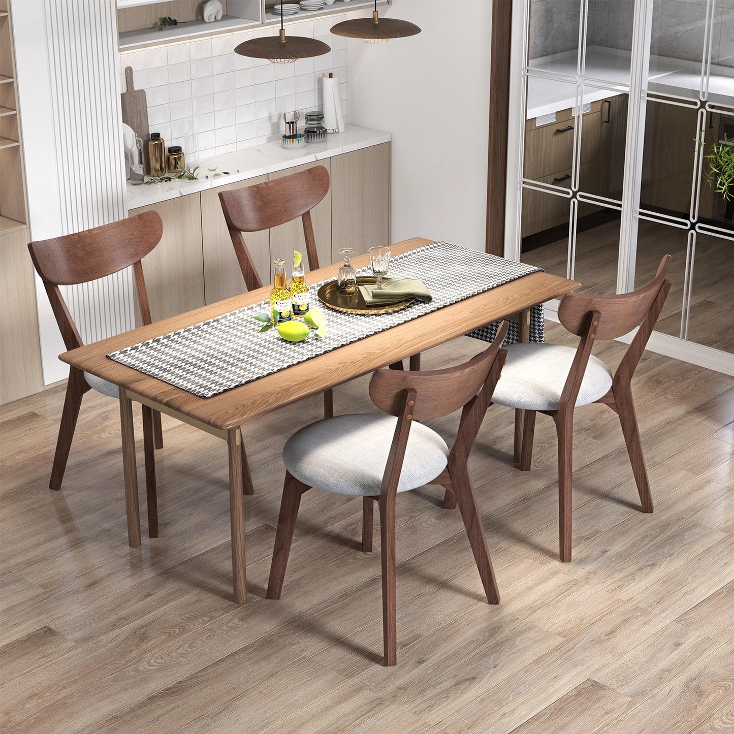 ERGOMASTER Mid-Century Modern Dining Chairs, Rubber Wood Chairs with Curved Back for Home, Kitchen, Dining Room, Restaurant (Set of 6)