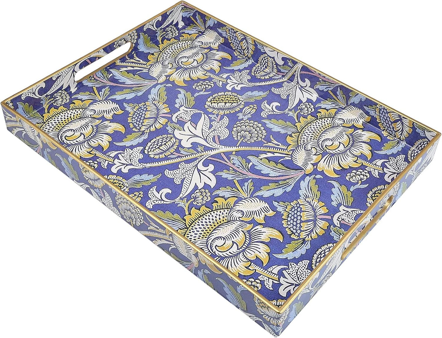12"*16"*1.6", Rectangle Plastic Serving Tray with Handles, Elegant Decorative Tray for Coffee Table, Ottoman, Living