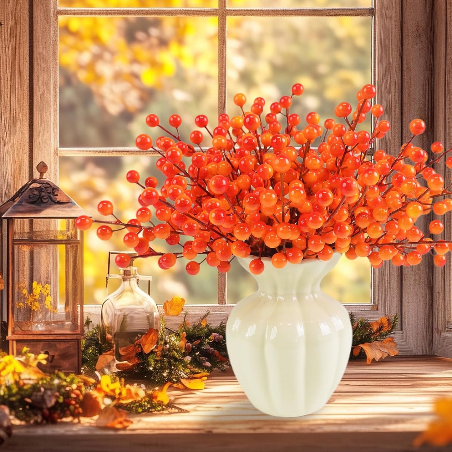 letesult 44PCS 8.6 Inch Artificial Fall Berry Stems Branches, Faux Orange Holly Fall Berry Picks and Sprays, Falls