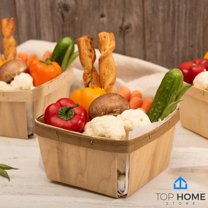 Top Home Store One Quart Wooden Gift Baskets (25 Pack); for Picking Fruit or Arts, Crafts and Decor; 5.75” Square Vented Wood Boxes