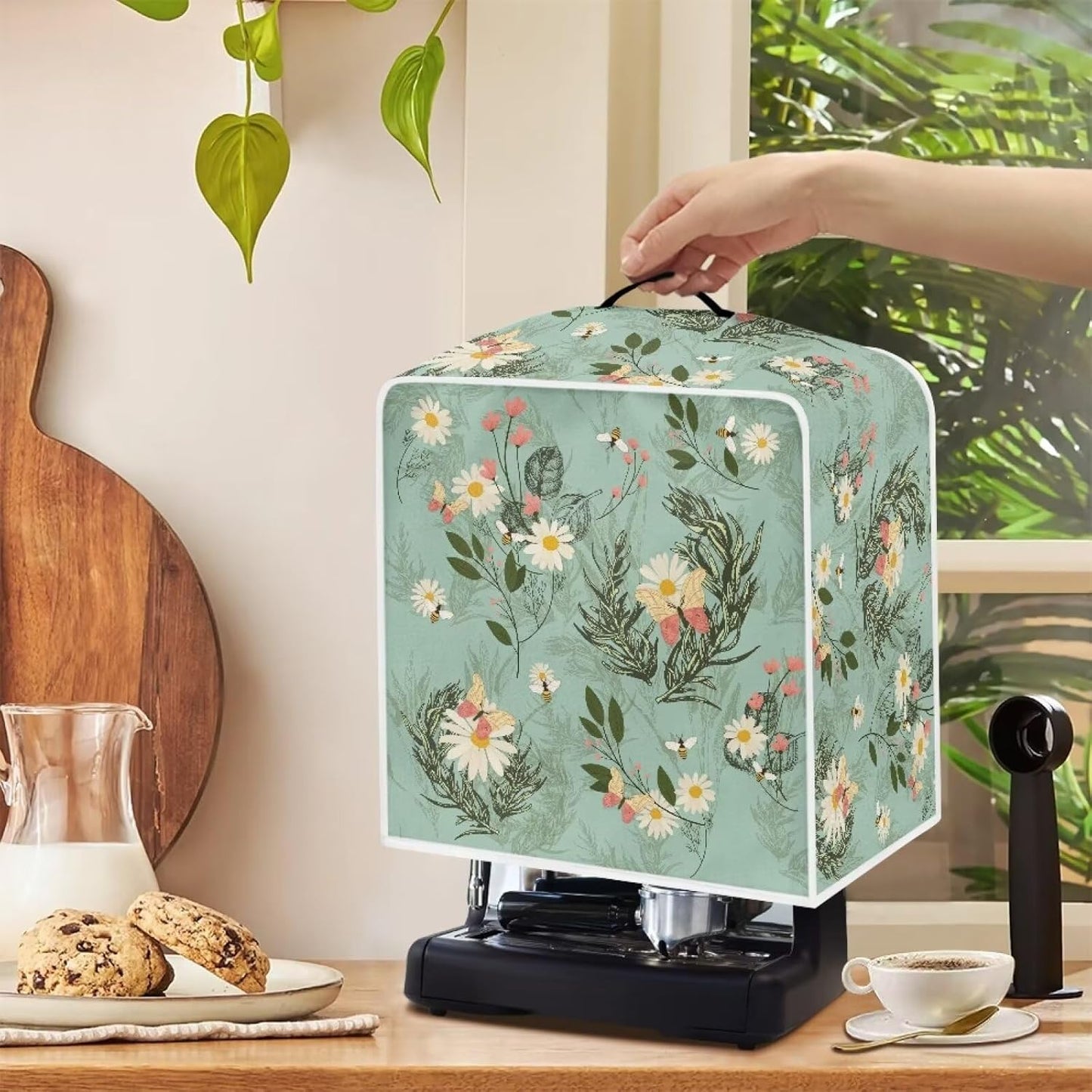 Universal Coffee Maker Cover, Kitchen Appliances Protector for Most Standard Coffee Makers, Dust Cover with Daisy