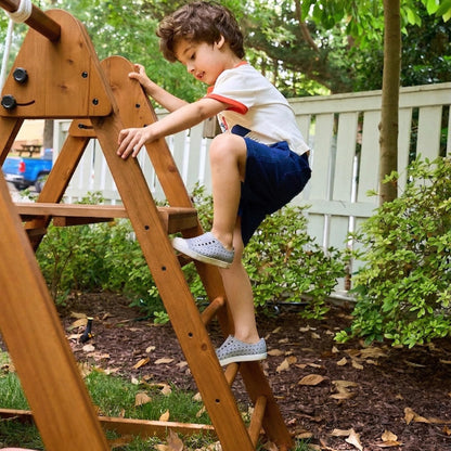 Avenlur 4-in-1 Juniper Outdoor Play Gym - Jungle Gym Playset with Baby Swing, Slide, Ladder, and Climbing Wall - Foldable Wooden Playset - Outdoor Jungle Gym for Kids Ages 18mo to 6yrs