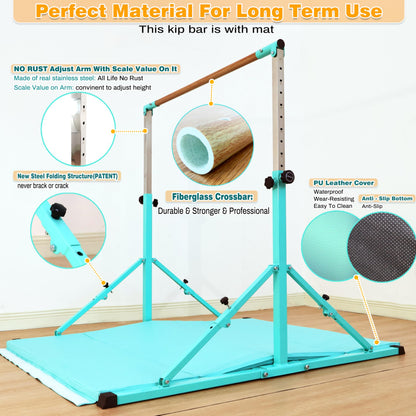 Marfual 5 Ft Fold Gymnastic Bar with Mat Kip Bar with Mat with Professional 4 Ft Width for Kids and Girl and Teenage Home and Club Use