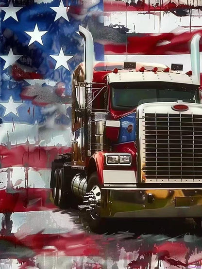 HMDIIMGE American Semi Truck Diamond Painting Kits, 5D Full Round Gemstone Crystal Painting by Diamond Painting Art Kits for Adult, for Home Decor Living Room Decor and Relaxing Gift 12x16 Inch