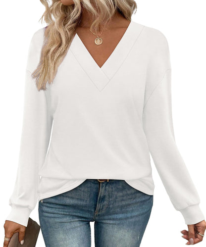 WIHOLL Long Sleeve Shirts for Women V Neck Tops Tunic Fall Winter Sweatshirts 2025 Clothes