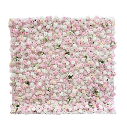 5D Artificial Silk Rose Flower Wall Backdrop, Pink and White Floral Wall, 8×8 Ft, Easy to Install and Store, Reusable, Perfect for Weddings, Birthday Parties, Garden and Home Decor, Without Stand