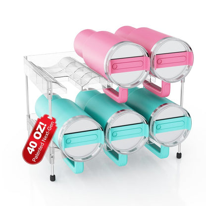 Reusable Stackable with Handle Compartment Water Bottle Tumbler Organizer for Stanley 40oz with Handle Cup, Stanley Accessories for Pantry, Cabinet & Kitchen Organization and Storage,2 Tier Hold 6