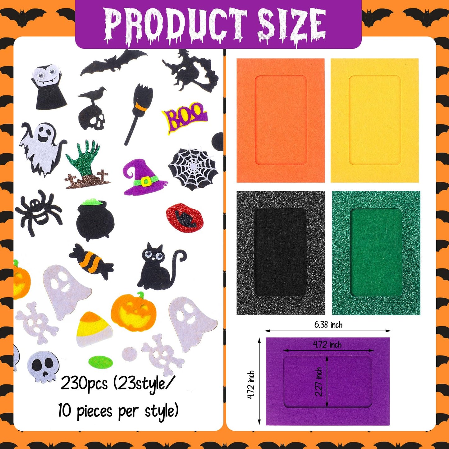 Barydat 260 Pcs Halloween Felt Photo Frame Crafts Kit 30 Picture Frames Crafts with 230 Felt Stickers, Fun DIY Photo Frame for Halloween Party Supplies Favors