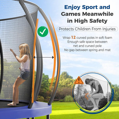 Tatub 16FT Upgrade Pumpkin Trampoline for Kids and Adults, Outdoor Recreational Trampolines with Basketball Hoop & Enclosure Net, Curved Poles & Storage Bag, Blue