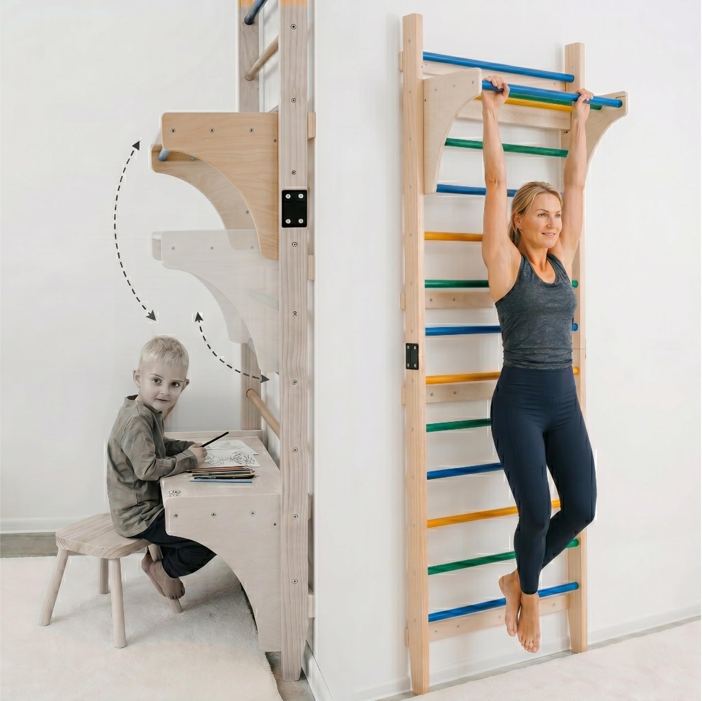 ComfyBumpy Swedish Ladder with Convertible Play Table | Montessori Climbing Set for Kids, Indoor Playground & Jungle Gym - Wall Climbing Toy for Active Play & Table for Focused Play (Set of 1)