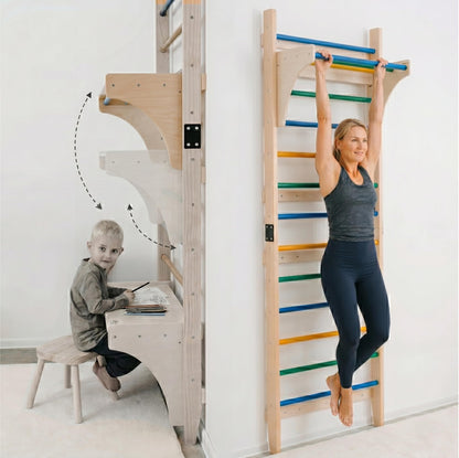 ComfyBumpy Swedish Ladder with Convertible Play Table | Montessori Climbing Set for Kids, Indoor Playground & Jungle Gym - Wall Climbing Toy for Active Play & Table for Focused Play (Set of 1)