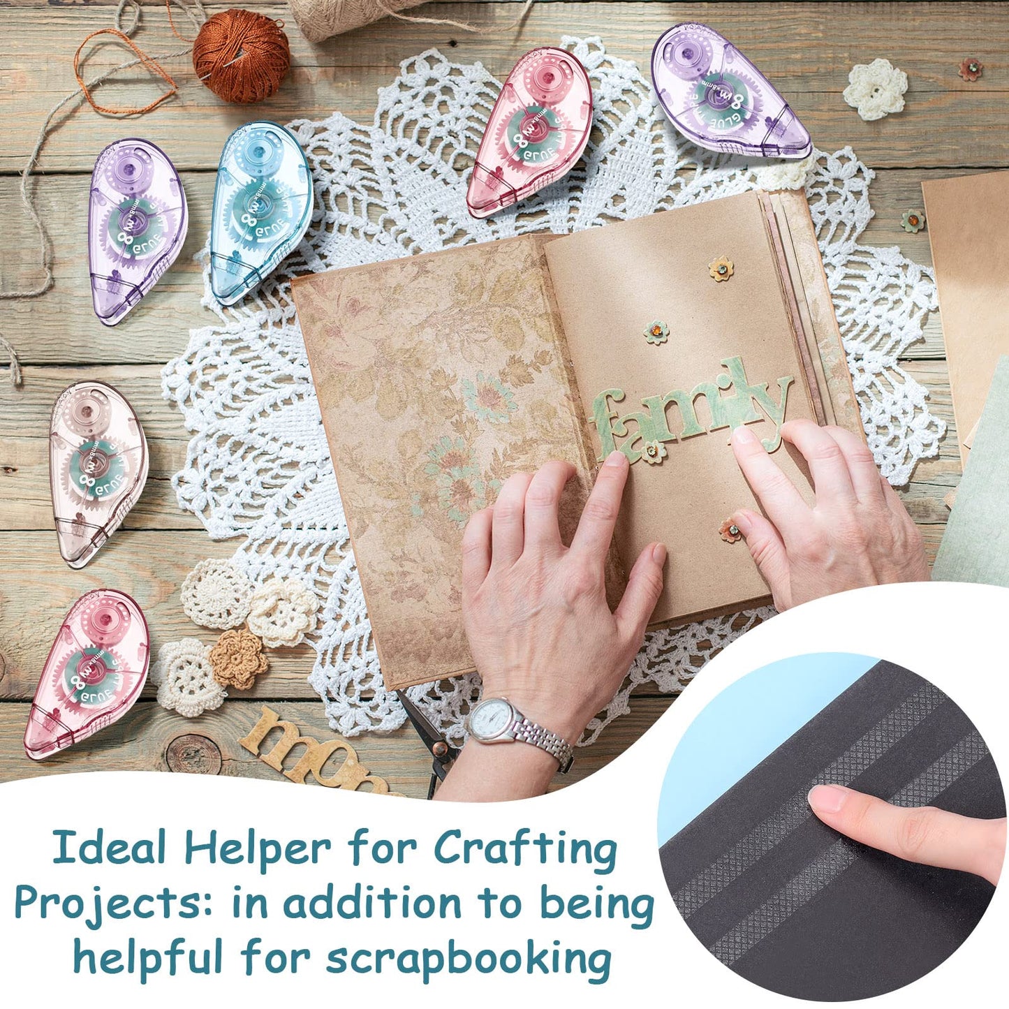 Geyee 30 Pcs Double Sided Tape Roller Permanent Adhesive 0.3 x 315'' Double Sided Tape Dots for Scrapbooking Journal Photo Paper Craft Projects Christmas Gifts (Candy Color,Classic)